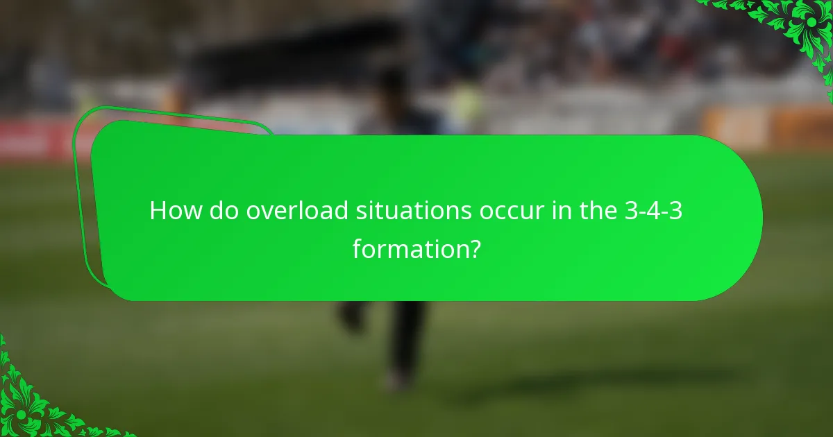 How do overload situations occur in the 3-4-3 formation?
