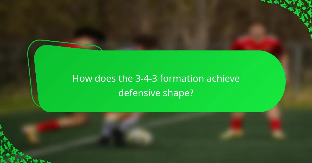 How does the 3-4-3 formation achieve defensive shape?